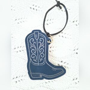Soft Leather Blue Cowboy Boot Charm Keychain - Bag Charm Accessory